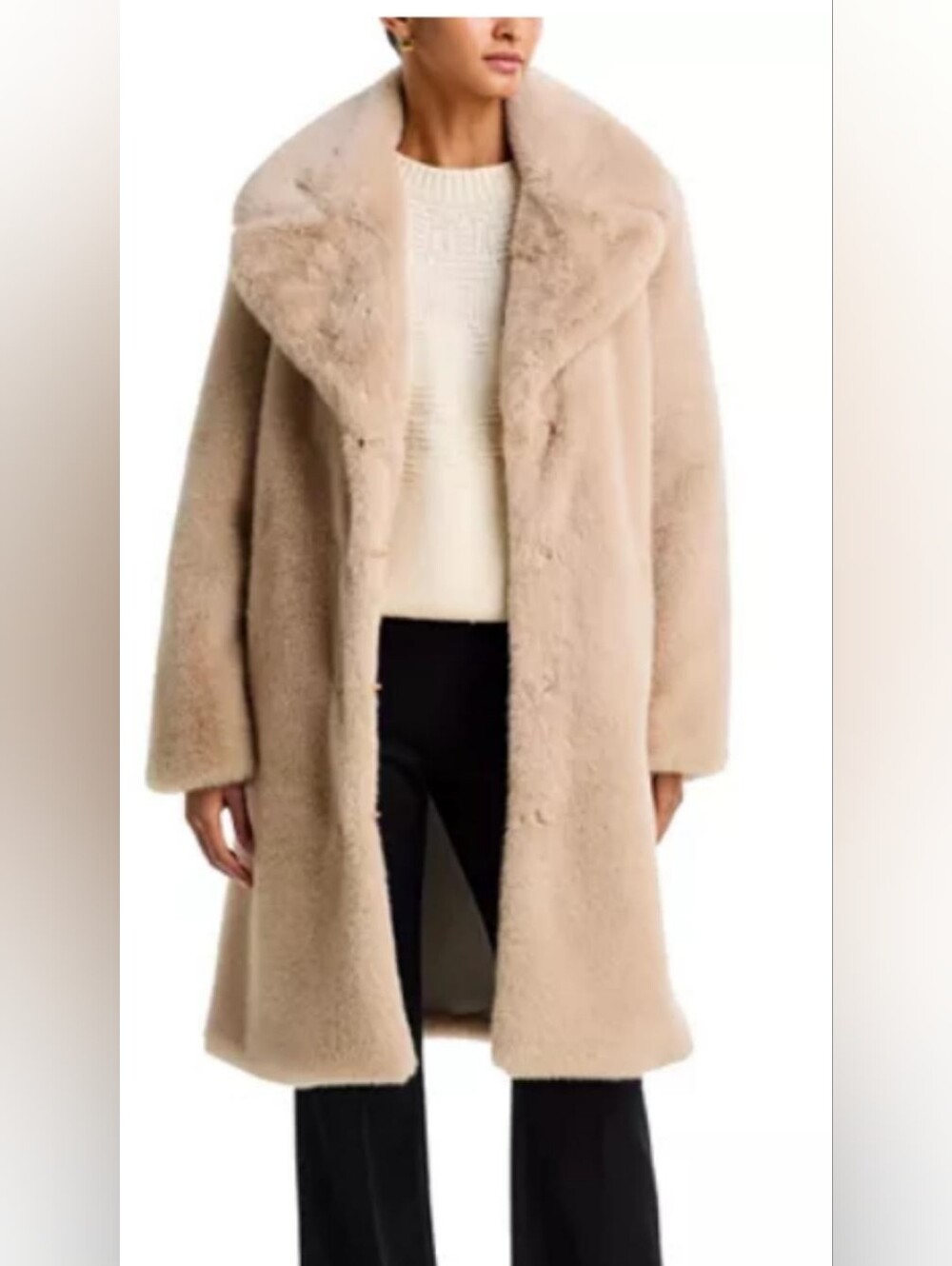 Women's Plush Faux-Fur Coat - Beige